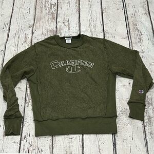 Champion Green Crewneck Olive Green Pullover Jumper Sweatshirt